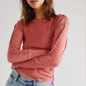 Free People We The Free Daisy Chain Cuffed Top Sun Sand Pink Ribbed XL OB1509678